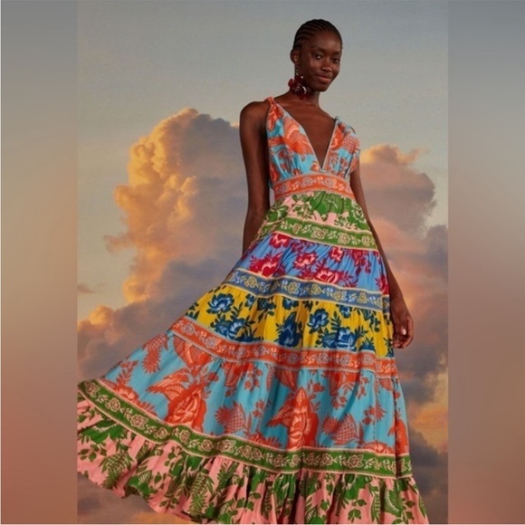 Farm Rio Lace Garden mix midi tiered dress - Picture 1 of 11